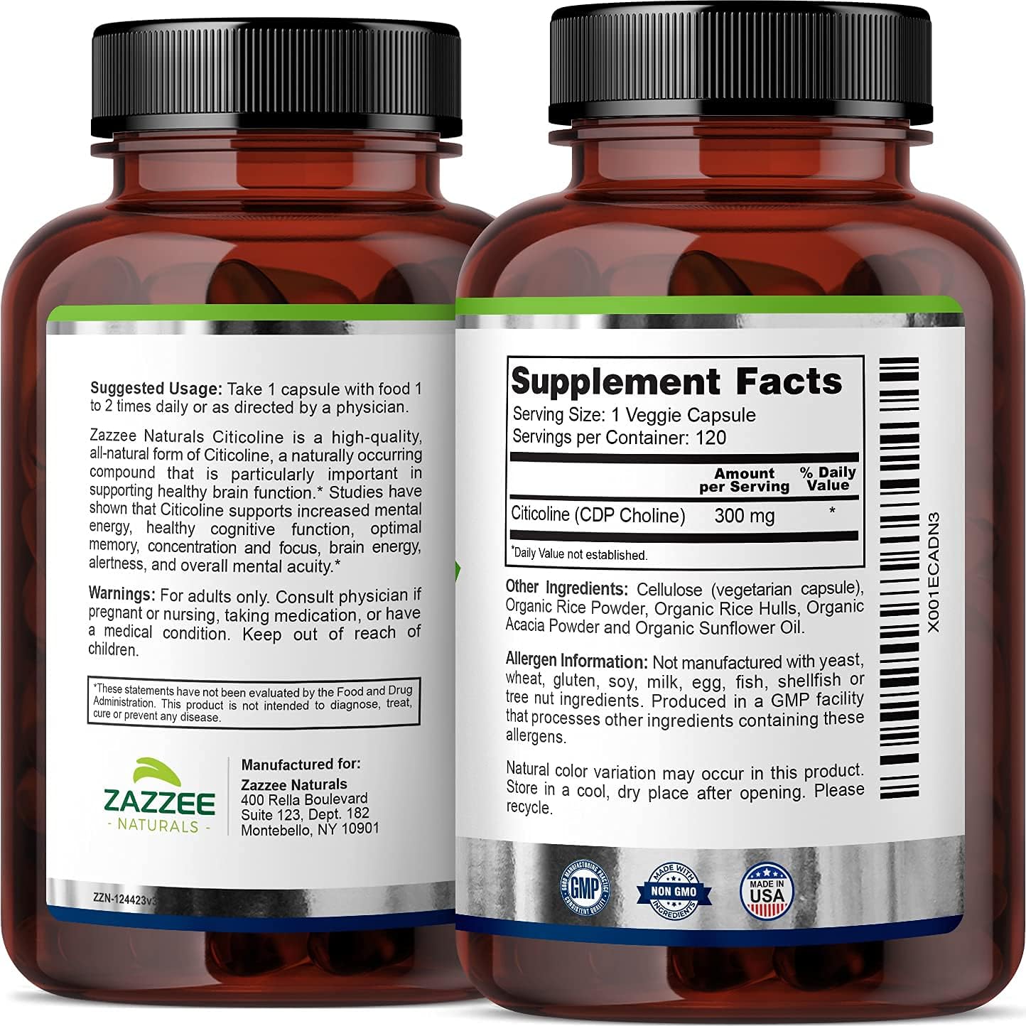 High-Quality Citicoline and Alpha GPC Choline Capsules by Zazzee - Cognitive Support Supplement for Focus and Memory Boost