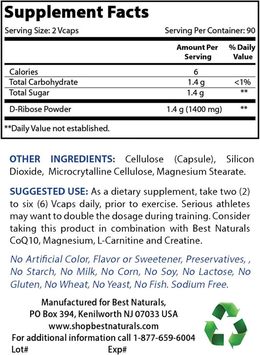 High-Quality D-Ribose Powder and Acetyl L-Carnitine Bundle - 1 Pound D-Ribose & 1000mg L-Carnitine for Optimal Performance and Energy Boost