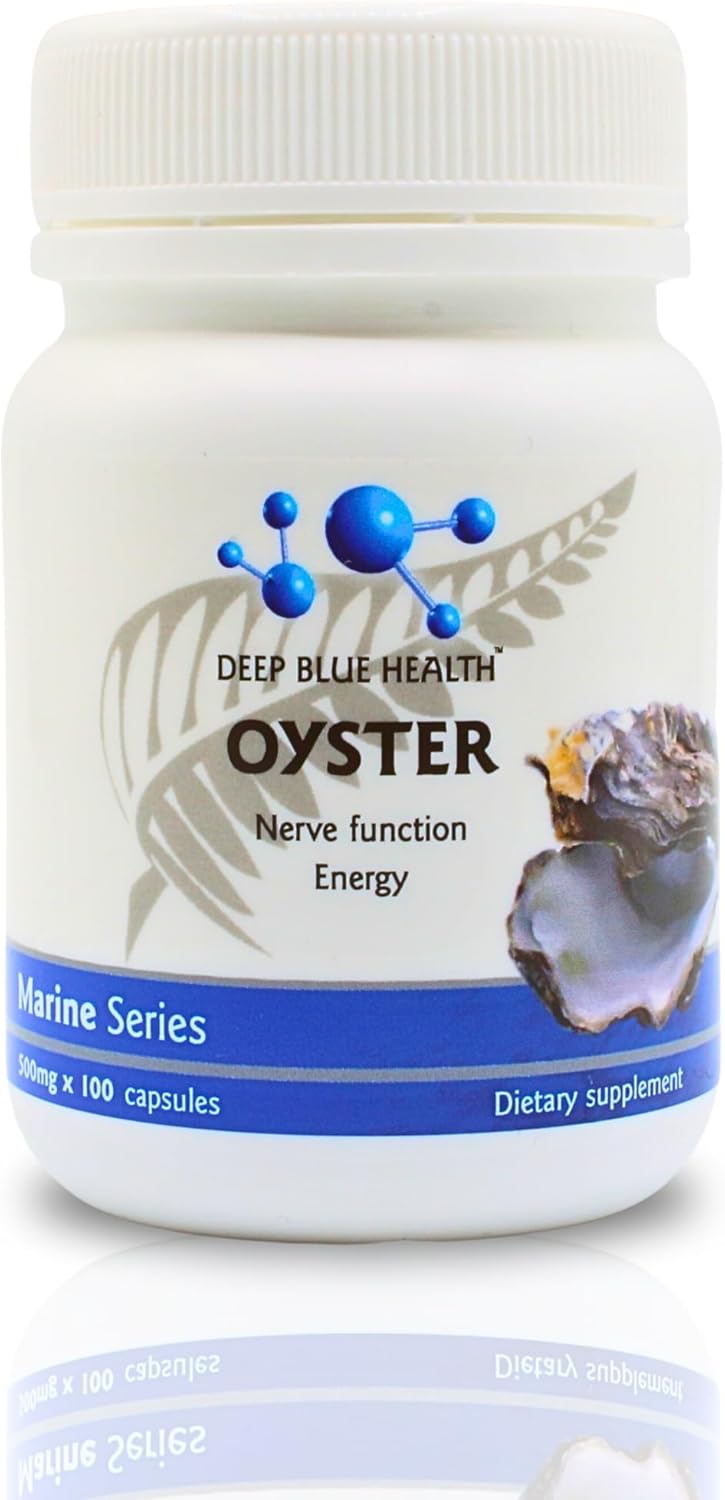 High-Quality Deep Blue Health New Zealand Oyster Extract Powder Capsules for Immune and Nerve Function - 500mg x 100 Pills with Zinc for Men and Women