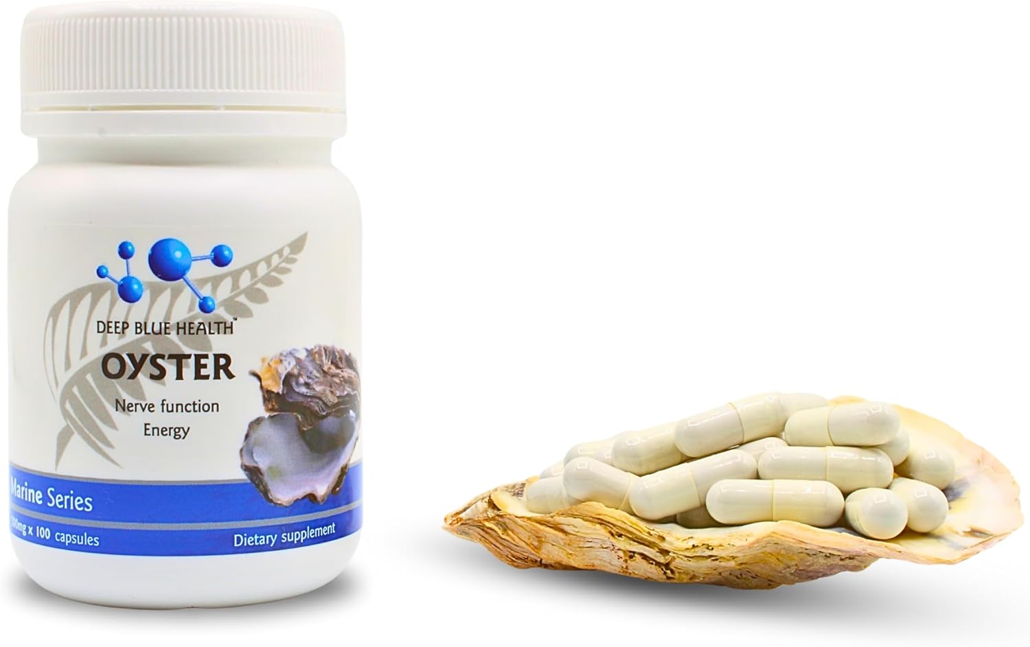 High-Quality Deep Blue Health New Zealand Oyster Extract Powder Capsules for Immune and Nerve Function - 500mg x 100 Pills with Zinc for Men and Women