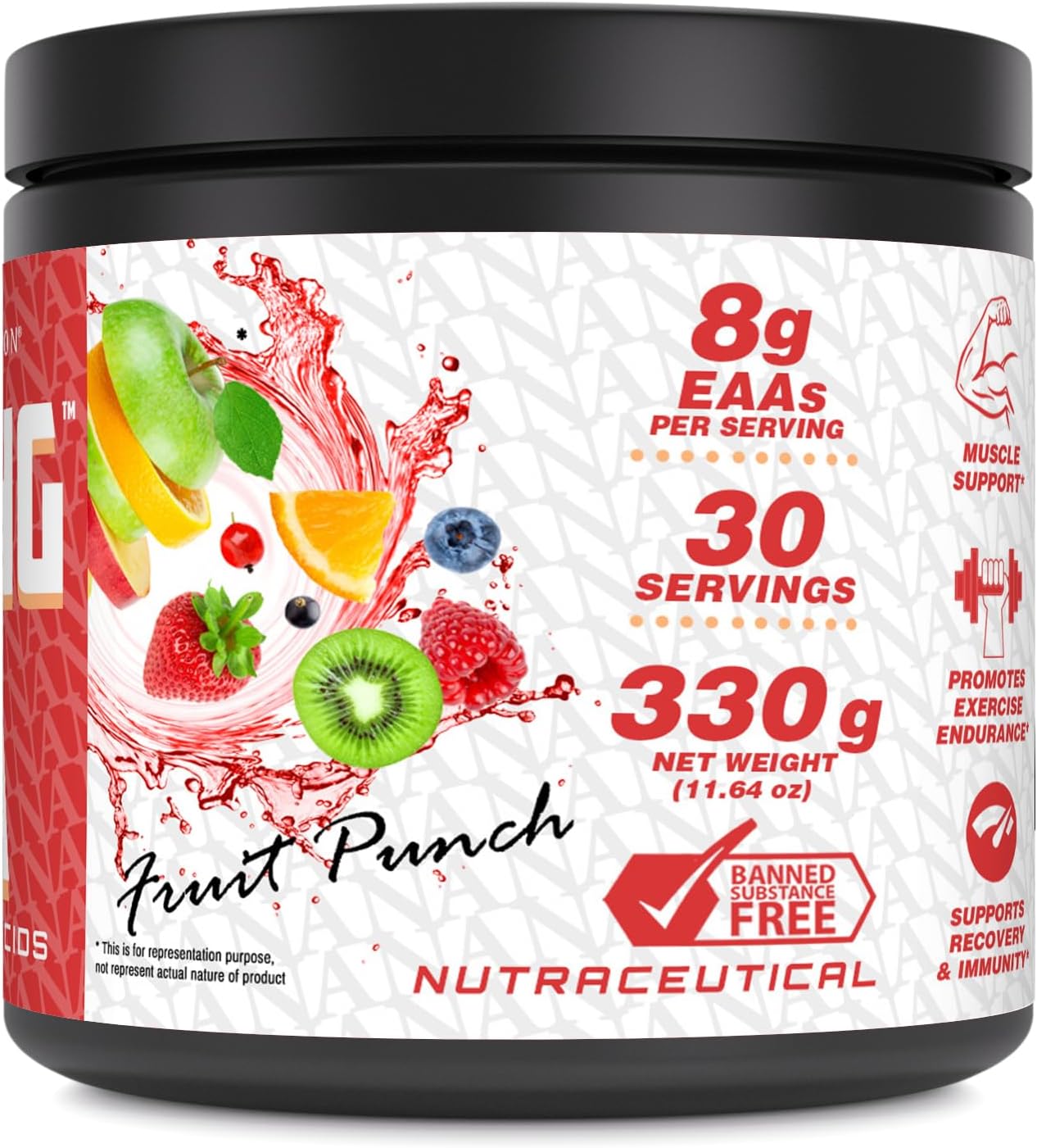 High-Quality EAA Essential Amino Acids Supplement | 8g EAA's Per Serving | 30 Servings | 330g Powder | Made in USA (Natural Fruit Punch)