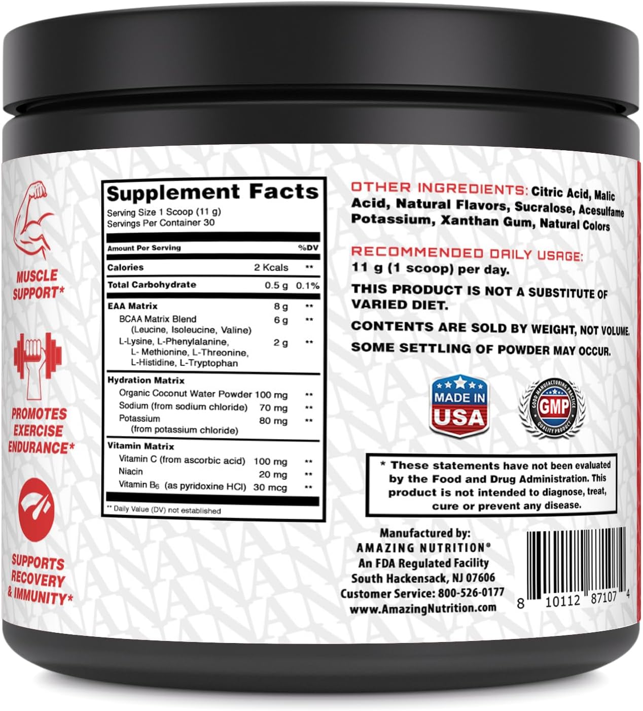 High-Quality EAA Essential Amino Acids Supplement | 8g EAA's Per Serving | 30 Servings | 330g Powder | Made in USA (Natural Fruit Punch)