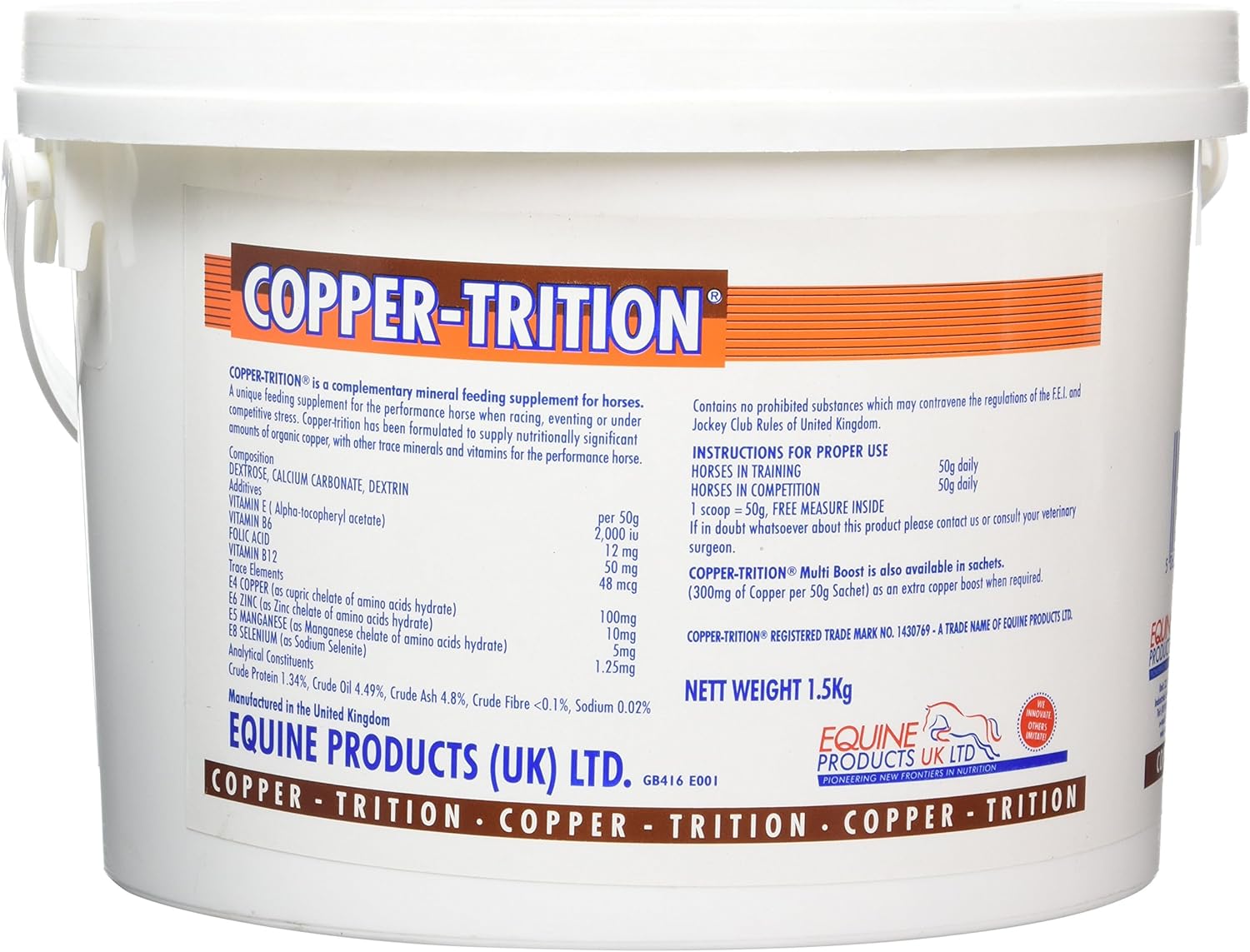 High-Quality Equine Copper-Trition Supplement for Horses, 1.5 Kg