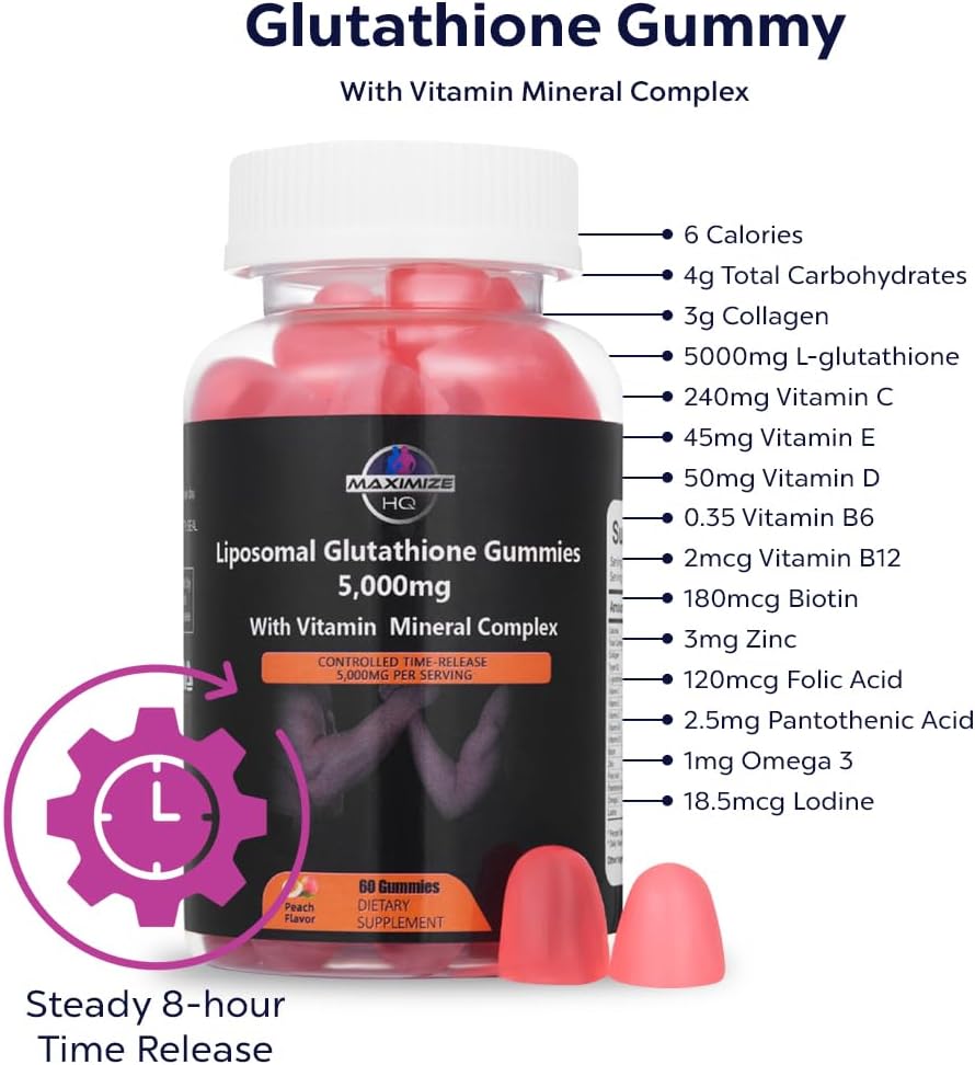 High-Quality Glutathione Gummies with Time-Release Formula and Fruit Juice Extract - Gluten Free - Supports Vital Bodily Functions
