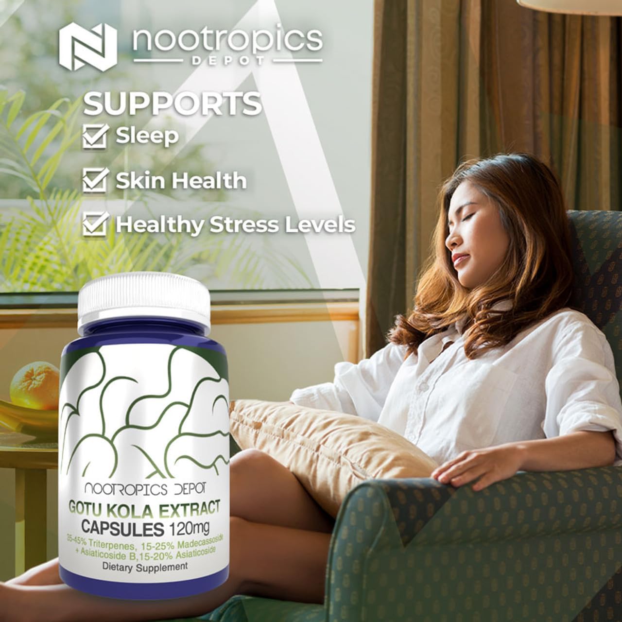 High-Quality Gotu Kola Extract Capsules | 120mg | 90 Count | Acid-Resistant | Centella asiatica | 35-45% Triterpenes | Promotes Memory & Stress Support