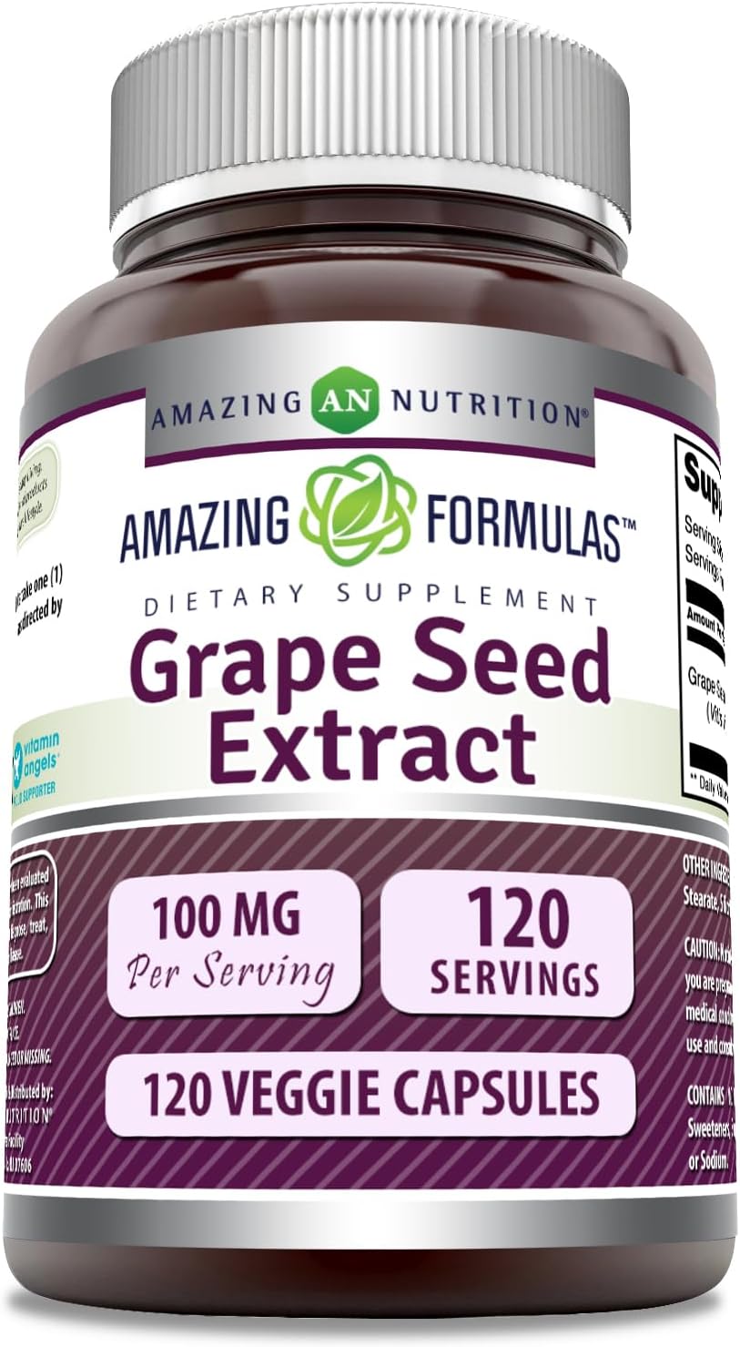 High-Quality Grapeseed Extract Supplement | 100 Mg Per Serving | 120 Veggie Capsules | Non-GMO & Gluten-Free