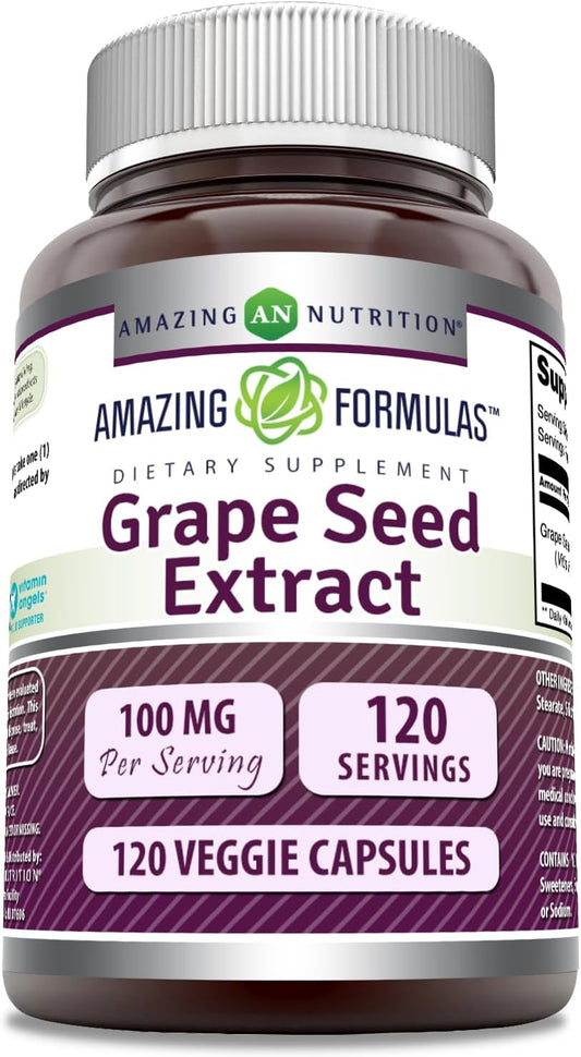 High-Quality Grapeseed Extract Supplement | 100 Mg Per Serving | 120 Veggie Capsules | Non-GMO & Gluten-Free