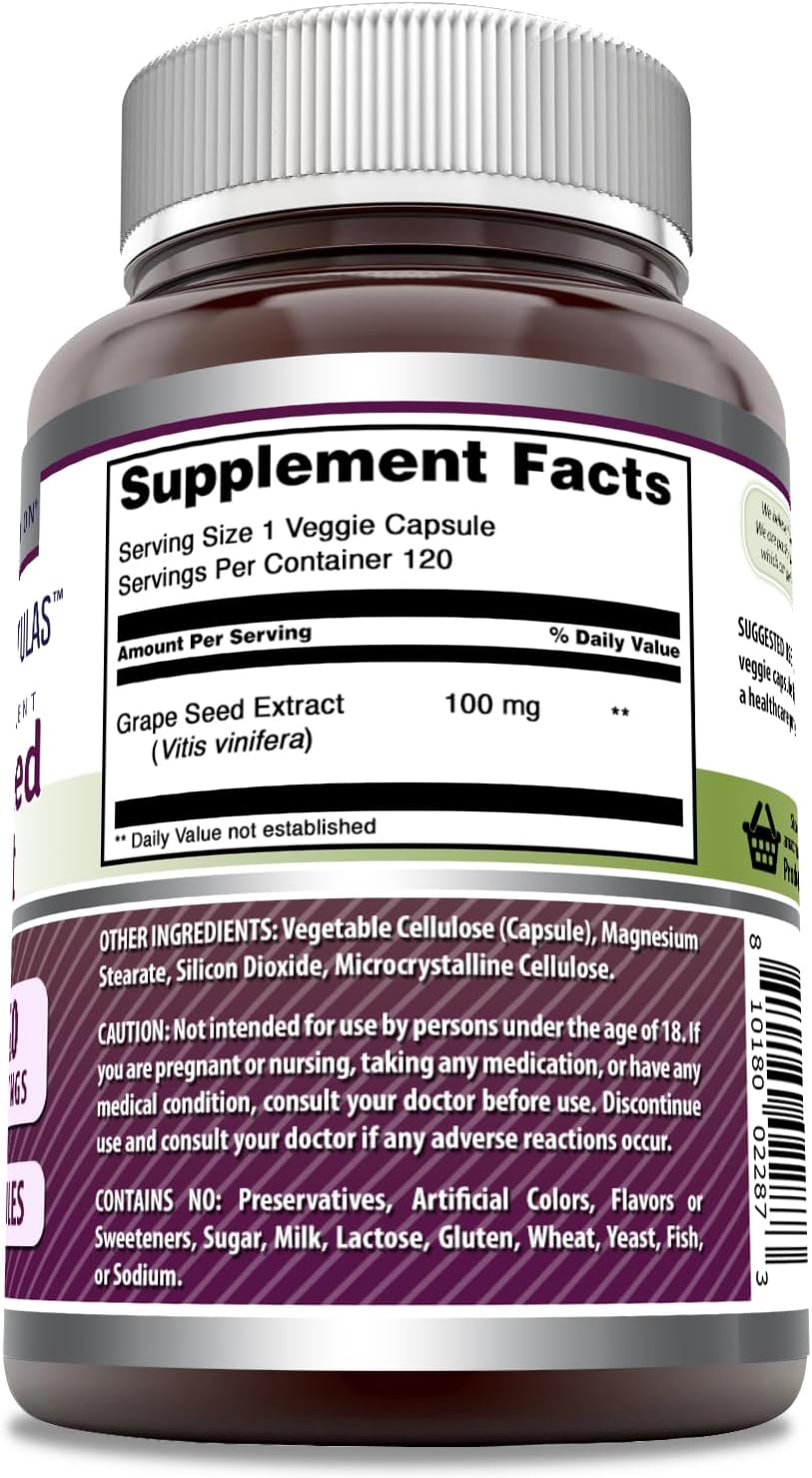 High-Quality Grapeseed Extract Supplement | 100 Mg Per Serving | 120 Veggie Capsules | Non-GMO & Gluten-Free