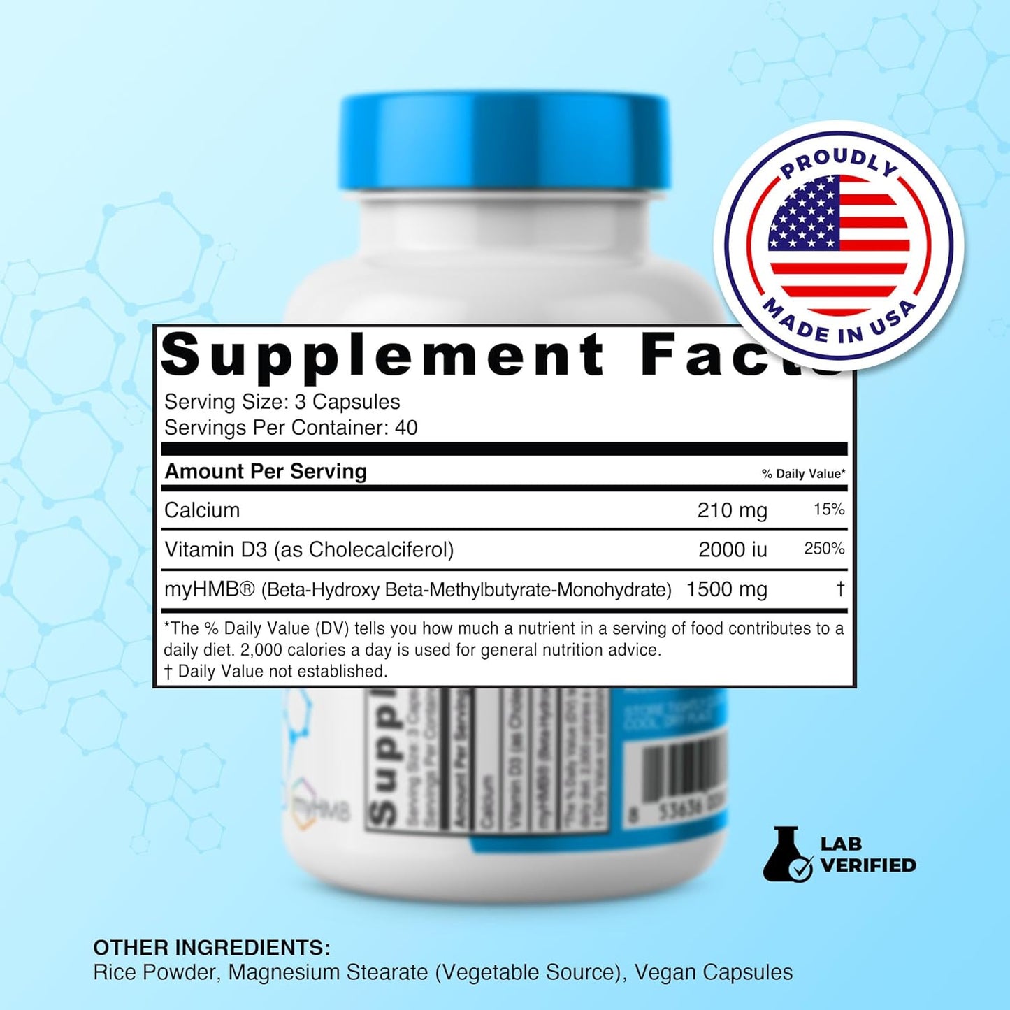 High-quality HMB and Vitamin D3 Supplement for Lean Muscle Preservation, 1,500mg Formula, Ageless Performance Support, 120 Capsules