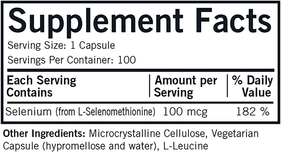 High-Quality Kirkman Selenium 100 mcg Capsules - Hypoallergenic - 100 Count