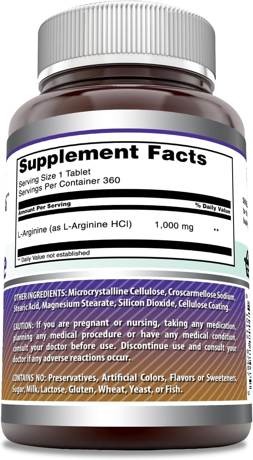 High Quality L-Arginine Supplement 1000mg | Amino Acid for Men & Women | Non-GMO & Gluten Free | Made in USA | 360 Tablets