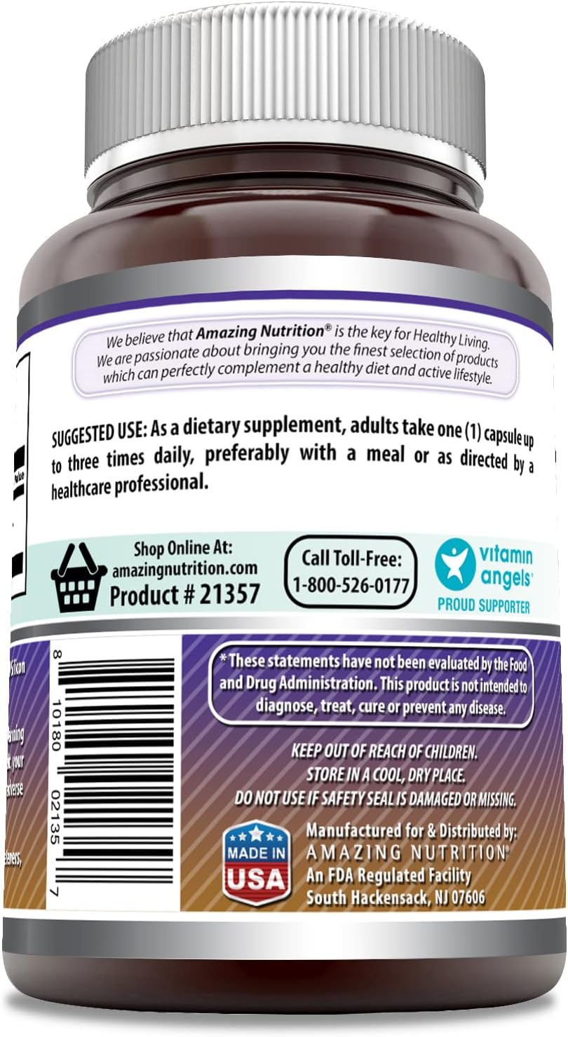 High-Quality L-Arginine Supplement 500mg | 250 Capsules | Amino Acid for Men & Women | Non-GMO & Gluten Free | Made in USA by Amazing Nutrition