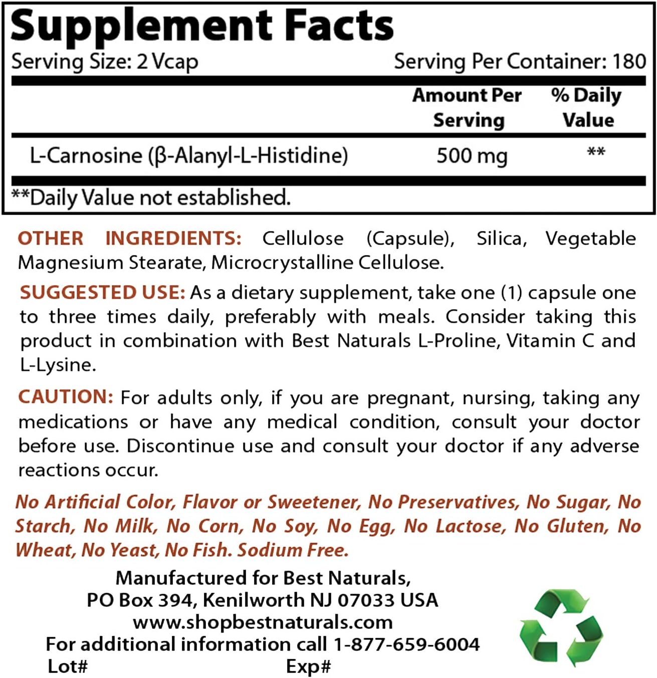 High-Quality L-Carnosine and Acetyl L-Carnitine Supplement - 500mg Each for Optimal Health and Wellness