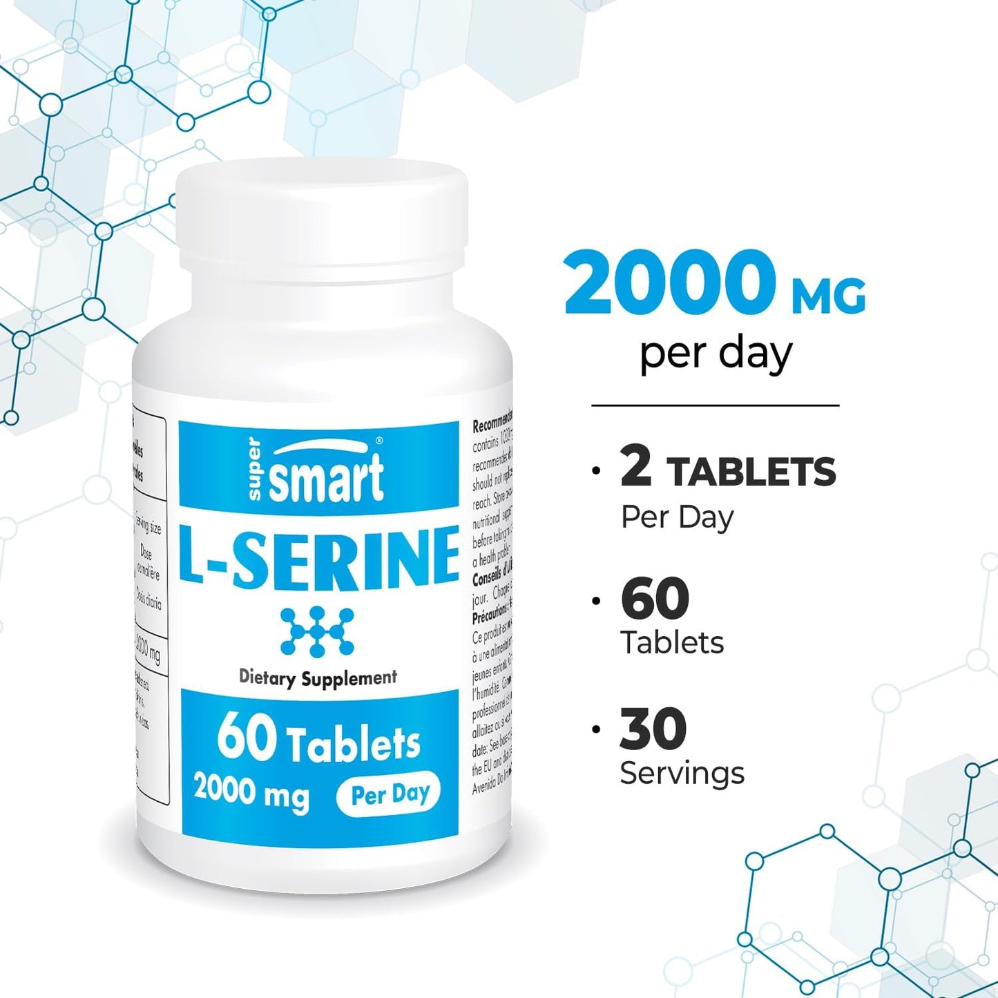 High-Quality L-Serine Supplement - 2000mg Daily Dose - Easy-to-Swallow Tablets - Non-GMO & Gluten-Free - 60 Tablets