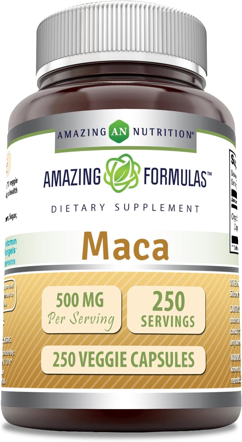 High-Quality Maca 500mg Capsules - 250 Count | Non-GMO | Gluten-Free | Made in USA | Vegetarian-Friendly