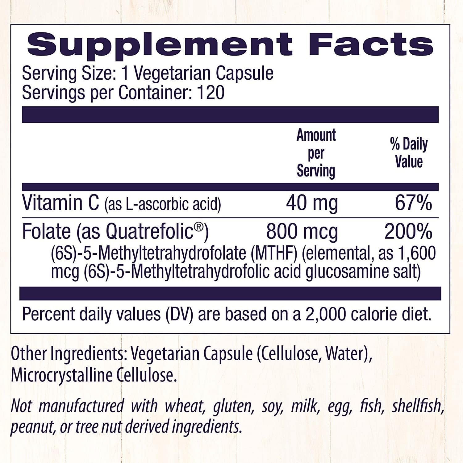 High-Quality Methyl Folate (Quatrefolic) 800mcg Capsules - Vegan, Non-GMO, Gluten-Free Folate Supplement - 120 Veggie Caps