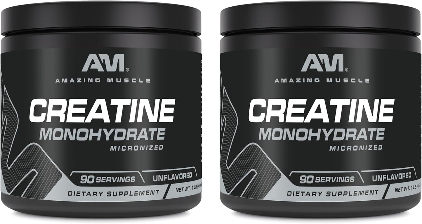High-Quality Micronized Creatine Monohydrate Powder | 90 Servings | 5000 Mg per Serving | 1 Lb (454 Grams) | Perfect Pre & Post Workout Supplement | Unflavored | Bulk Pack of 2