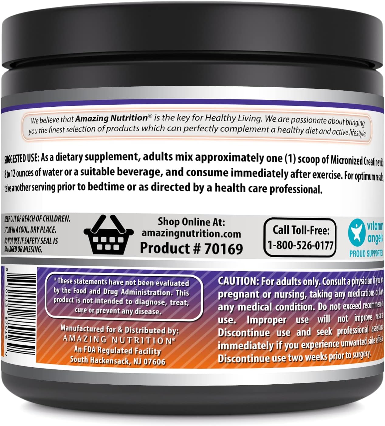High-Quality Micronized Creatine Monohydrate Supplement | 5000 Mg | Non-GMO | Gluten Free | Made in USA | Orange Flavor | 1 Lb