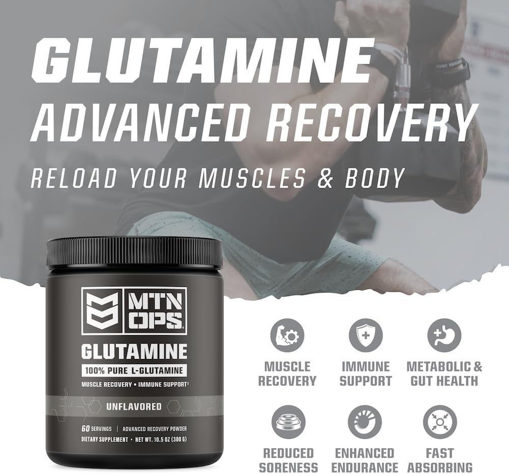 High-Quality MTN OPS L-Glutamine Powder - 60 Servings, 100% Pure for Muscle Recovery, Unflavored - 300g, 5g per Serving