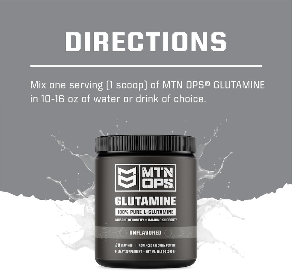 High-Quality MTN OPS L-Glutamine Powder - 60 Servings, 100% Pure for Muscle Recovery, Unflavored - 300g, 5g per Serving