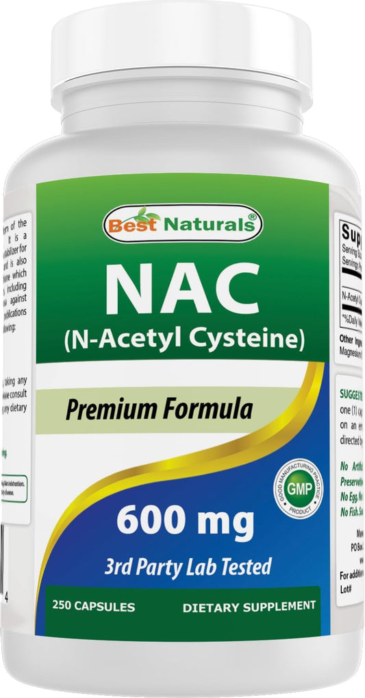High Quality NAC N-Acetyl-Cysteine Supplement - 600mg, 250 Capsules - Top Rated Formula for Overall Health and Wellness