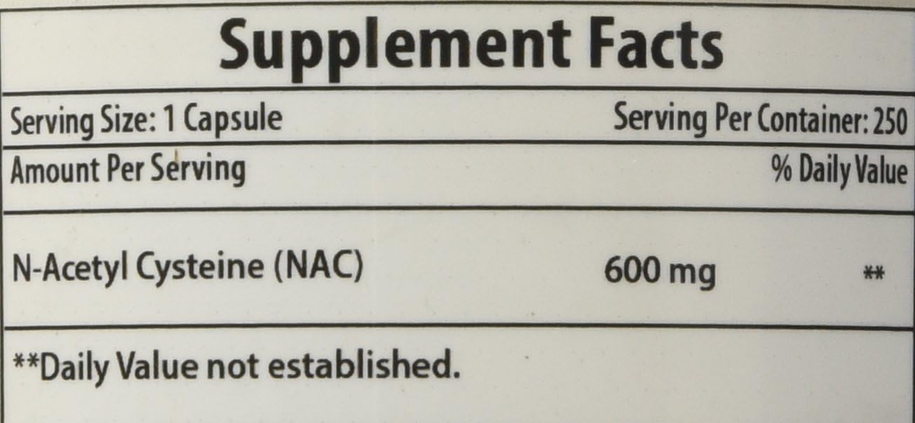 High Quality NAC N-Acetyl-Cysteine Supplement - 600mg, 250 Capsules - Top Rated Formula for Overall Health and Wellness