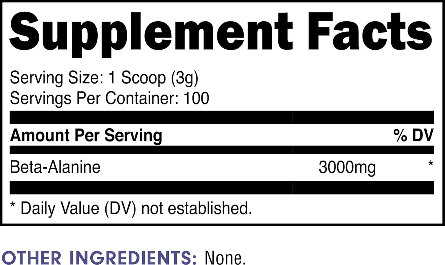 High-Quality Non-GMO Bucked Up Beta Alanine Powder - 300mg, Gluten-Free, Unflavored (100 Servings) for Improved Performance