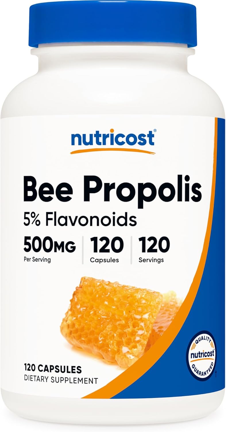 High-Quality Nutricost Bee Propolis Supplement with 5% Flavonoids - 500mg - 120 Capsules