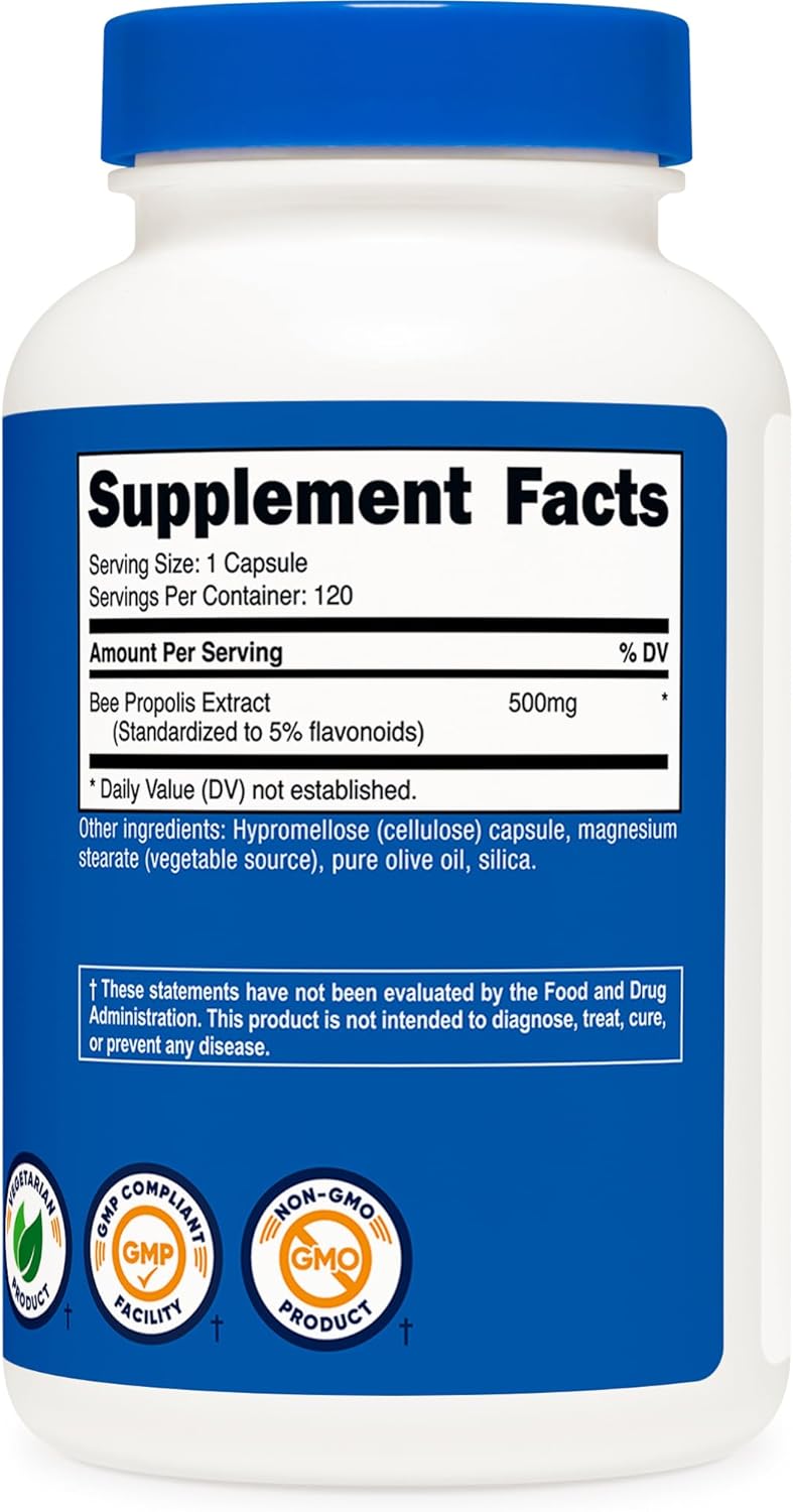 High-Quality Nutricost Bee Propolis Supplement with 5% Flavonoids - 500mg - 120 Capsules