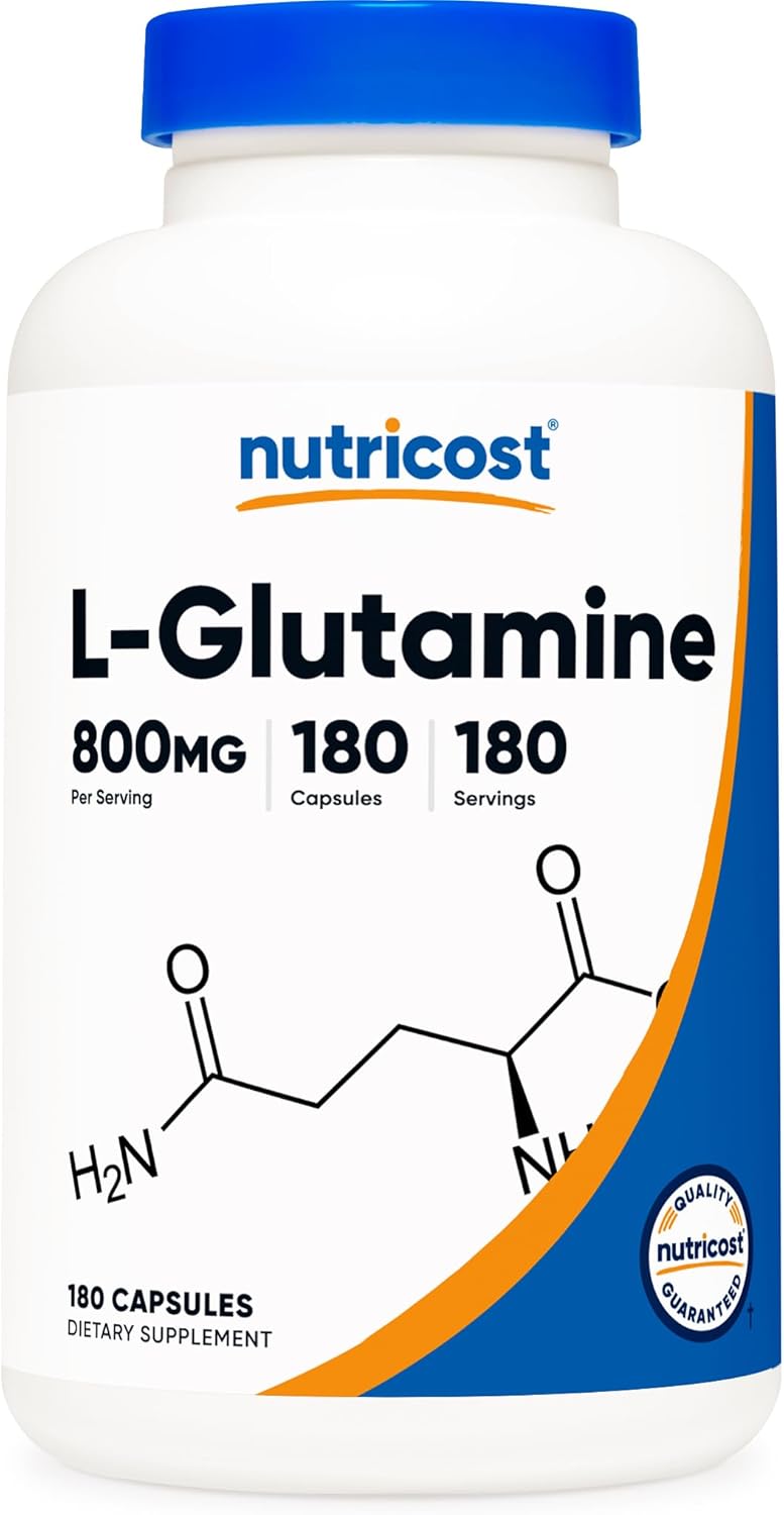 High-Quality Nutricost L-Glutamine Capsules - 800mg, 180 Count - Gluten Free & Non-GMO Formula