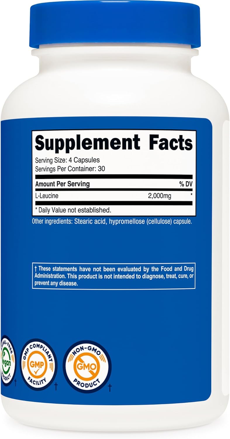 High Quality Nutricost L-Leucine Supplement - 2,000mg, 120 Veg Caps, Non-GMO, Gluten Free - 30 Servings