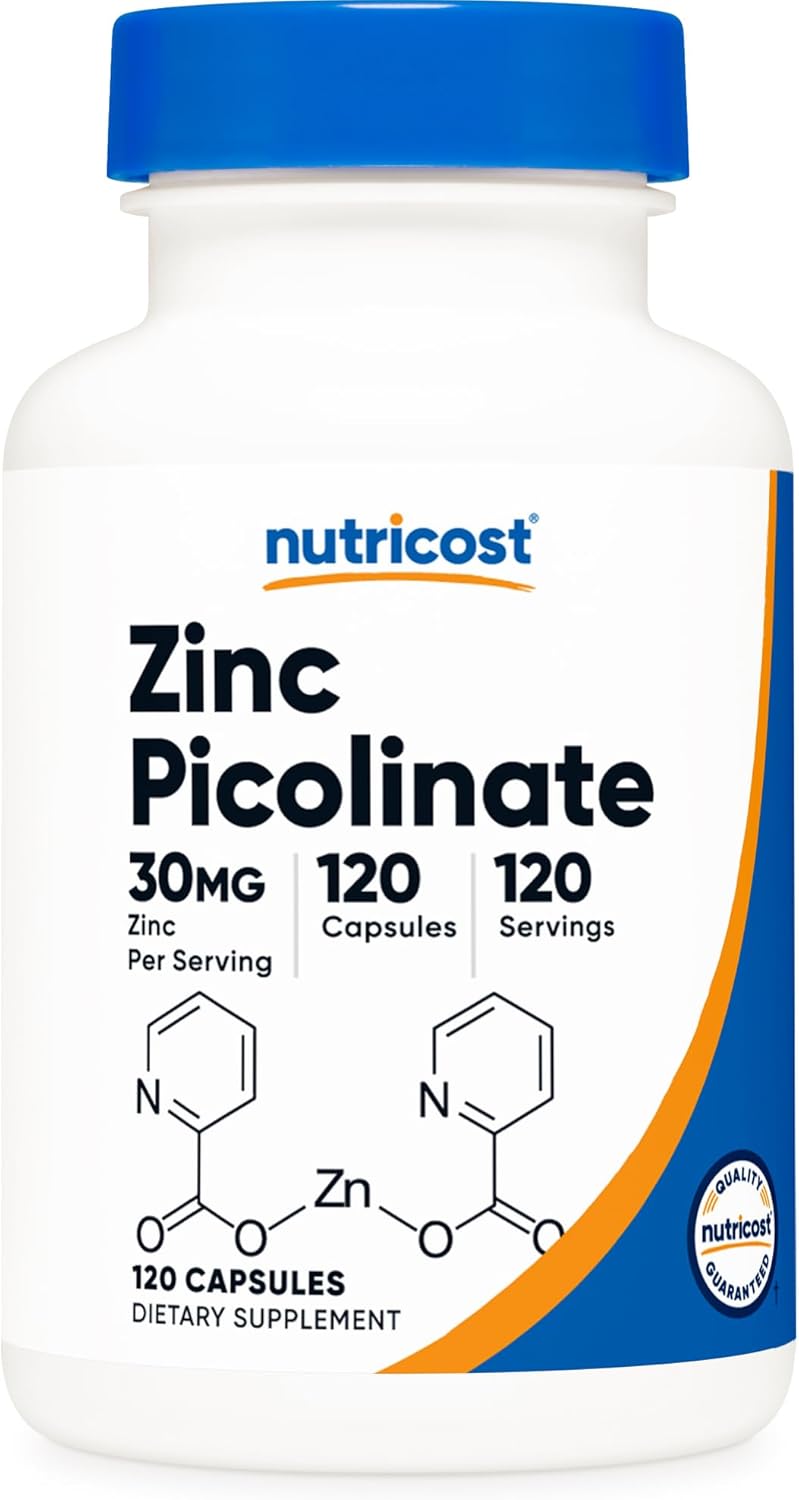 High Quality Nutricost Zinc Picolinate 30mg Capsules - 120 Count, Gluten Free, Non-GMO - Essential Mineral Supplement
