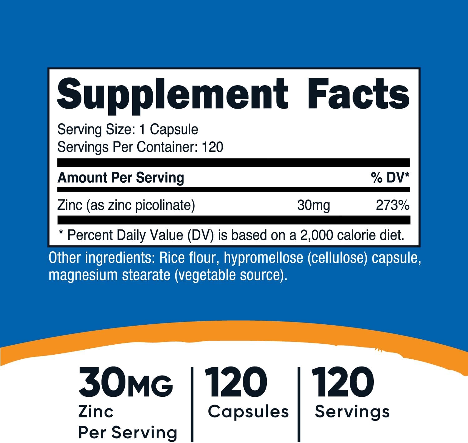 High Quality Nutricost Zinc Picolinate 30mg Capsules - 120 Count, Gluten Free, Non-GMO - Essential Mineral Supplement