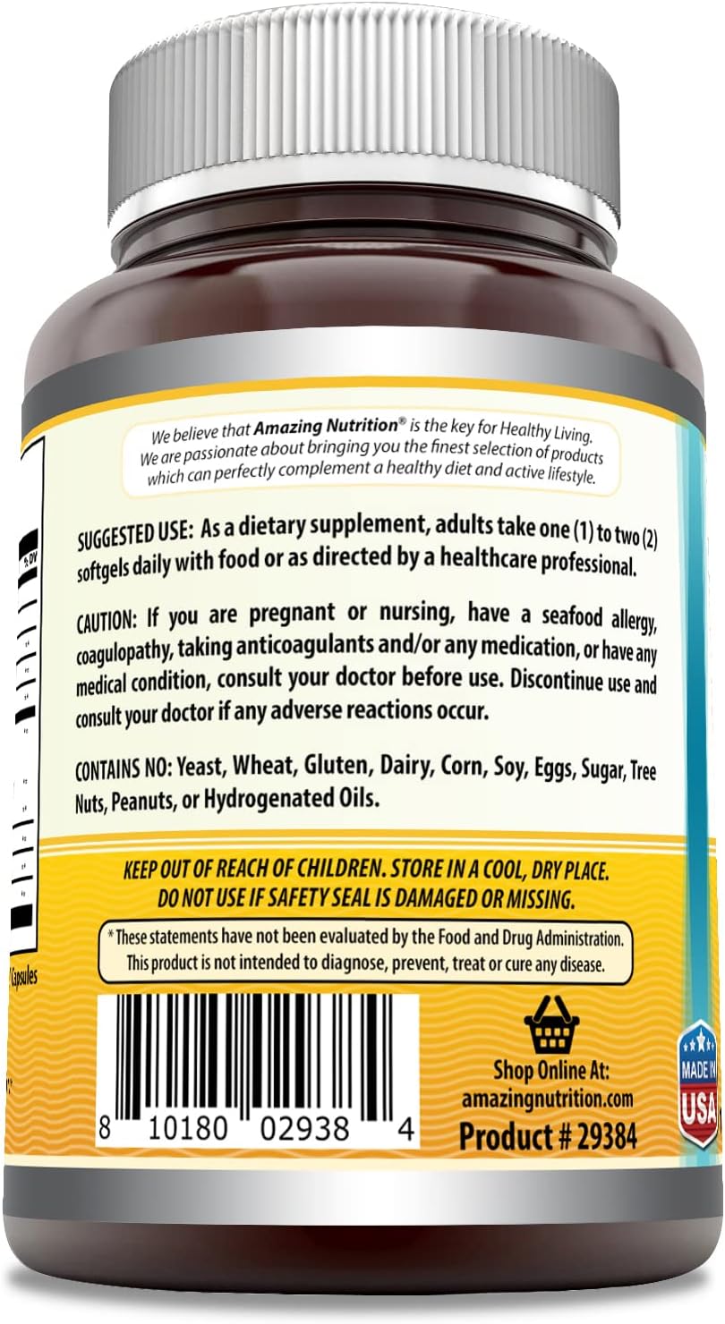 High-Quality Omega-3 Norwegian Cod Liver Oil Softgels - 1250mg, 120 Count, Fresh Orange Flavor - Amazing Nutrition
