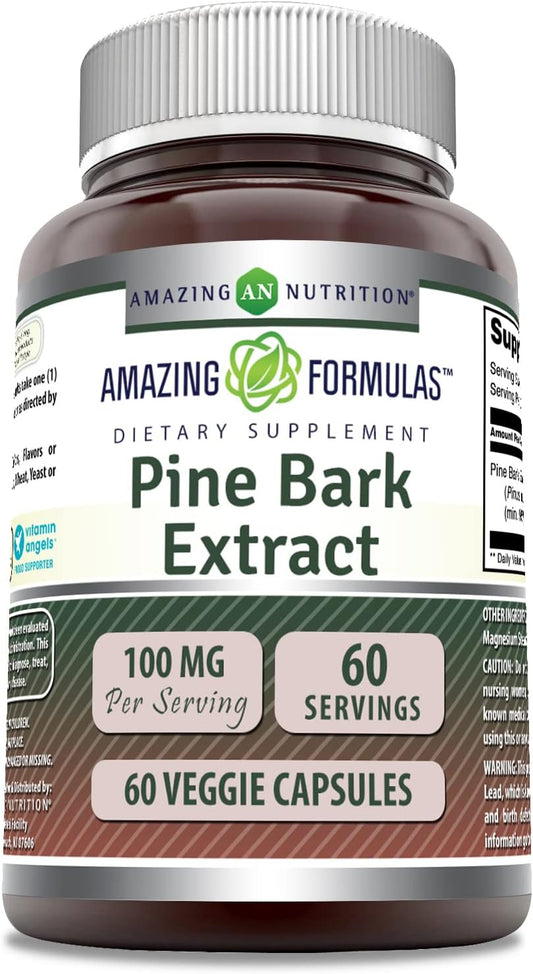 High-Quality Pine Bark Extract 100mg Capsules | Natural Antioxidant | Non-GMO & Gluten Free | Made in USA | Vegetarian-Friendly