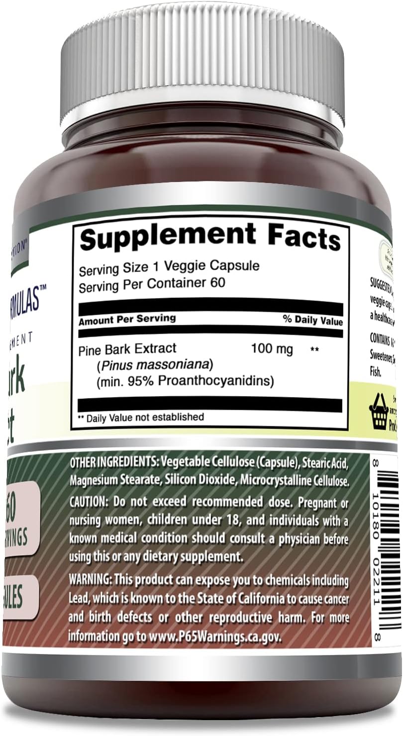 High-Quality Pine Bark Extract 100mg Capsules | Natural Antioxidant | Non-GMO & Gluten Free | Made in USA | Vegetarian-Friendly