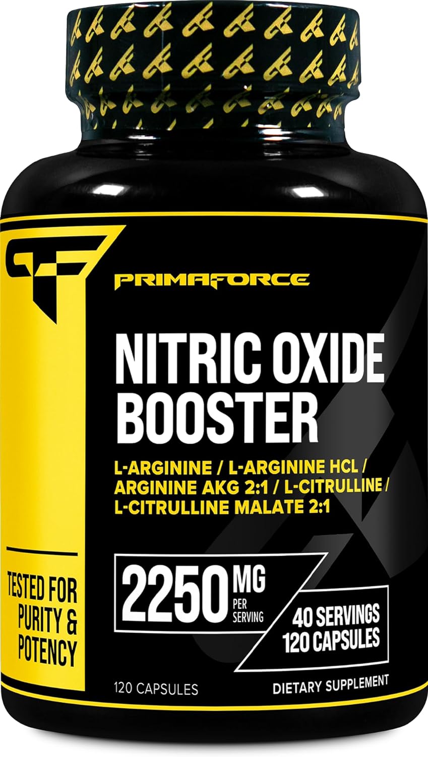 High-Quality Primaforce Nitric Oxide Booster - 2,250mg, 120 Capsules - Boost Nitric Oxide Levels for Pre and Post-Workout - 40 Servings