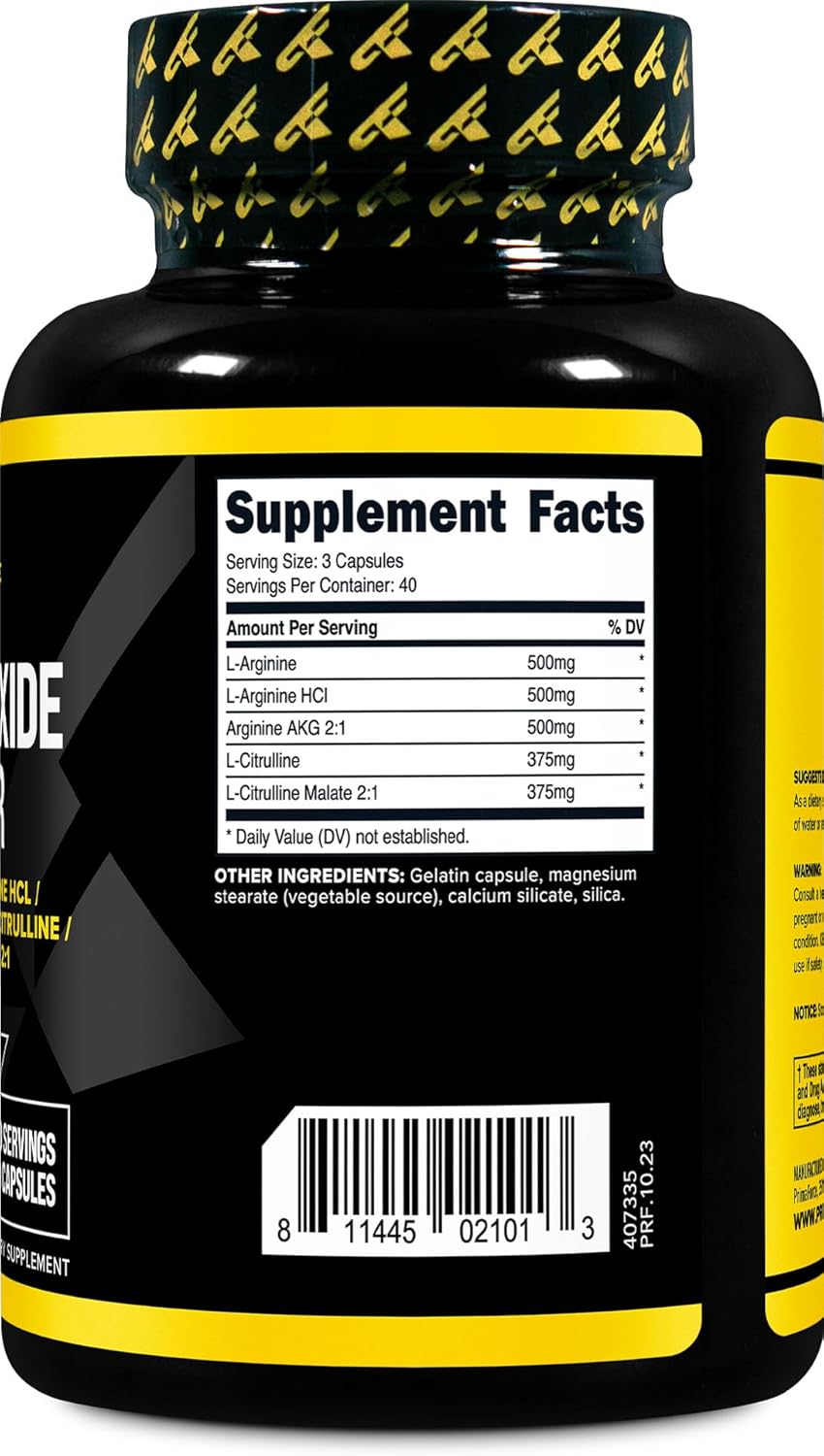 High-Quality Primaforce Nitric Oxide Booster - 2,250mg, 120 Capsules - Boost Nitric Oxide Levels for Pre and Post-Workout - 40 Servings