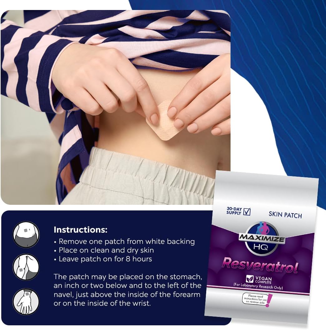 High-Quality Resveratrol Patches - 8 Hour Time-Release - Gluten-Free - Vegan Formula for Maximum Benefits