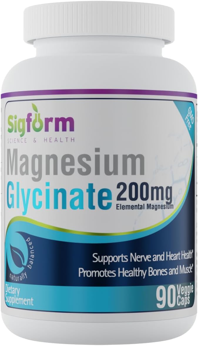 High-Quality SIGFORM Magnesium Glycinate Capsules - 200mg (90 Count) - USA Made