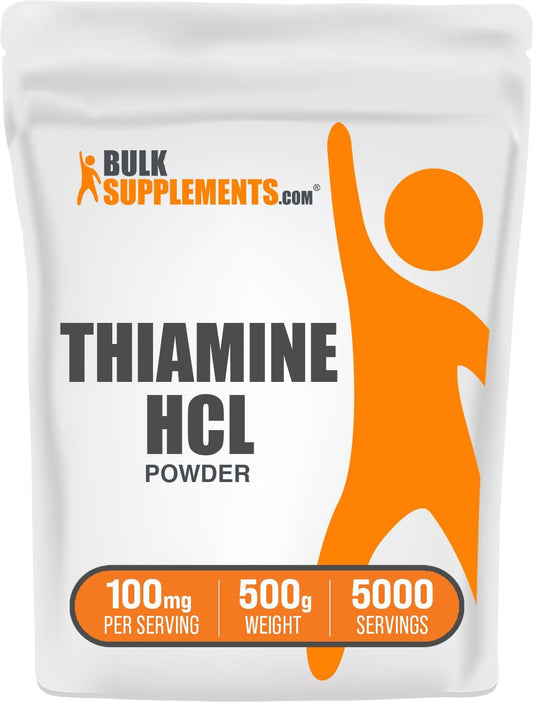High-Quality Thiamine HCl Powder - B1 Vitamin Supplement, Gluten-Free, 100mg per Serving, 500g (1.1 lbs) - Bulk Size, Pack of 1