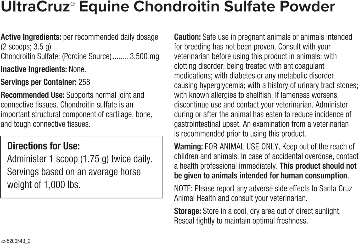 High-Quality UltraCruz Equine Chondroitin Sulfate Powder - 1 lb (129 Day Supply)