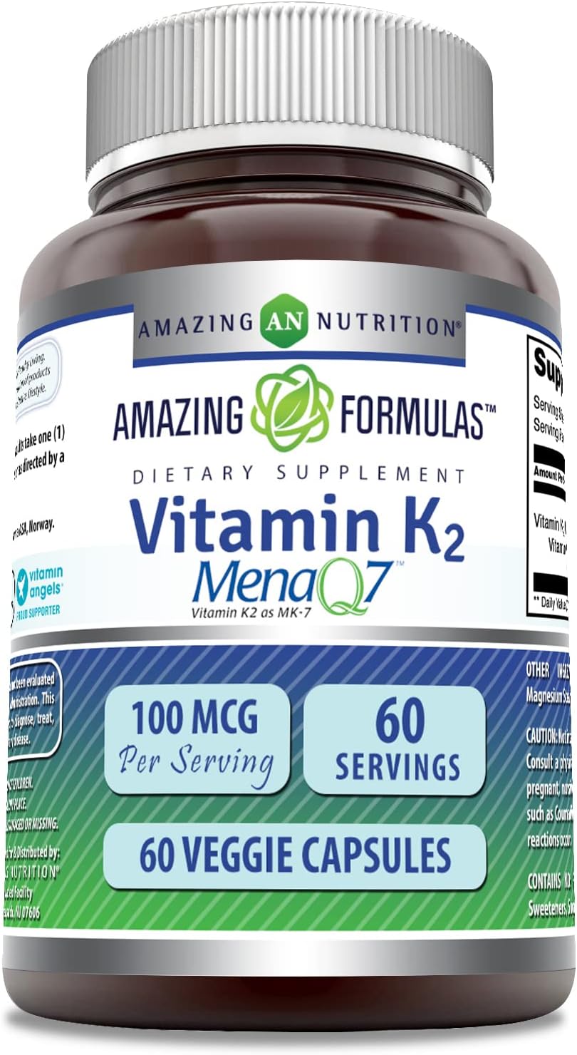 High-Quality Vitamin K2 Menaq7 MK7 Supplement - 100 mcg Veggie Capsules - Non-GMO & Gluten Free - Made in USA - 60 Count Pack
