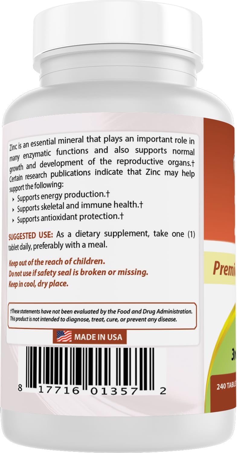 High-Quality Zinc Gluconate 50mg Supplement for Immune Support - 240 Tablets