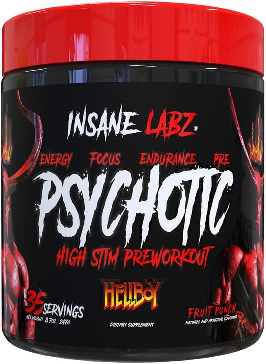 High Stimulant Pre Workout Powder - Insane Labz Hellboy Edition with Beta Alanine, L Citrulline, Caffeine - Boost Focus, Energy, Endurance, Nitric Oxide - Fruit Punch Flavor - 35 Servings