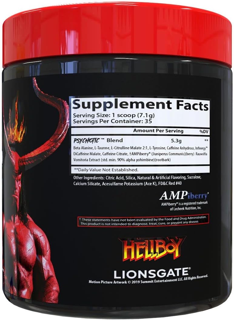 High Stimulant Pre Workout Powder - Insane Labz Hellboy Edition with Beta Alanine, L Citrulline, Caffeine - Boost Focus, Energy, Endurance, Nitric Oxide - Fruit Punch Flavor - 35 Servings