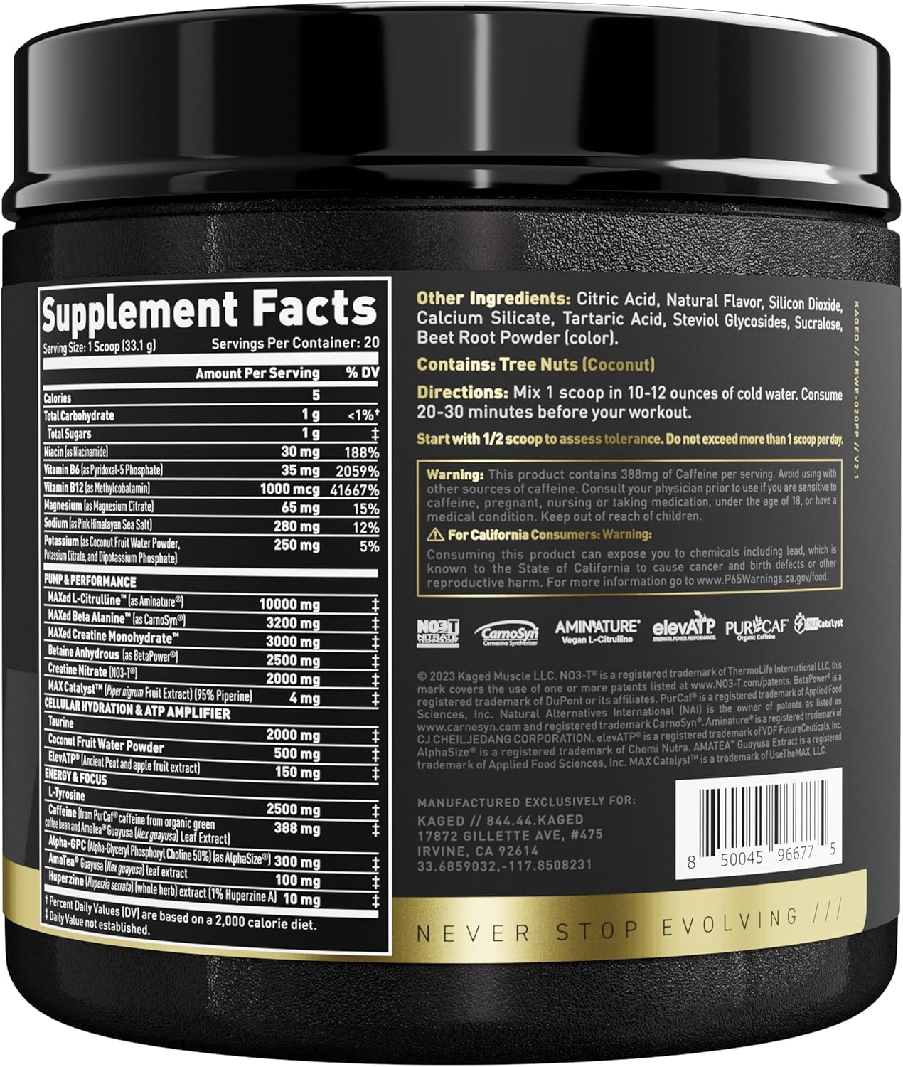 High Stimulant Pre Workout Powder for Men & Women - Energy, Focus, Pumps - L-Citrulline, Beta Alanine, Creatine - 388mg Organic Caffeine - Fruit Punch Flavor