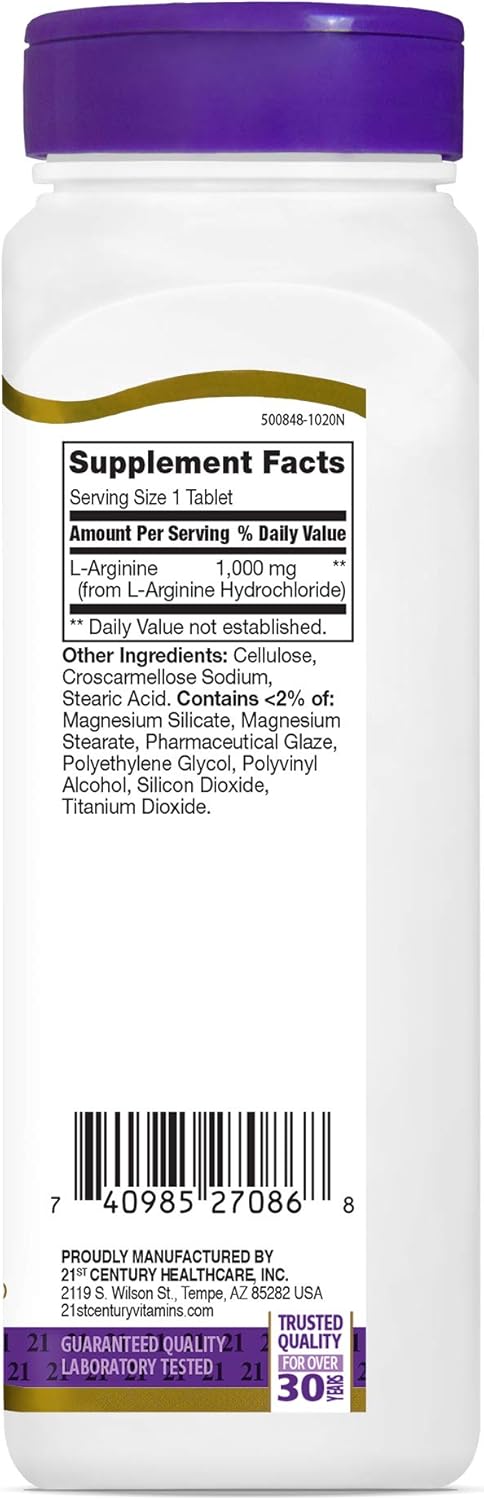 High Strength 21st Century L-Arginine 1000mg Capsules - 200 Count