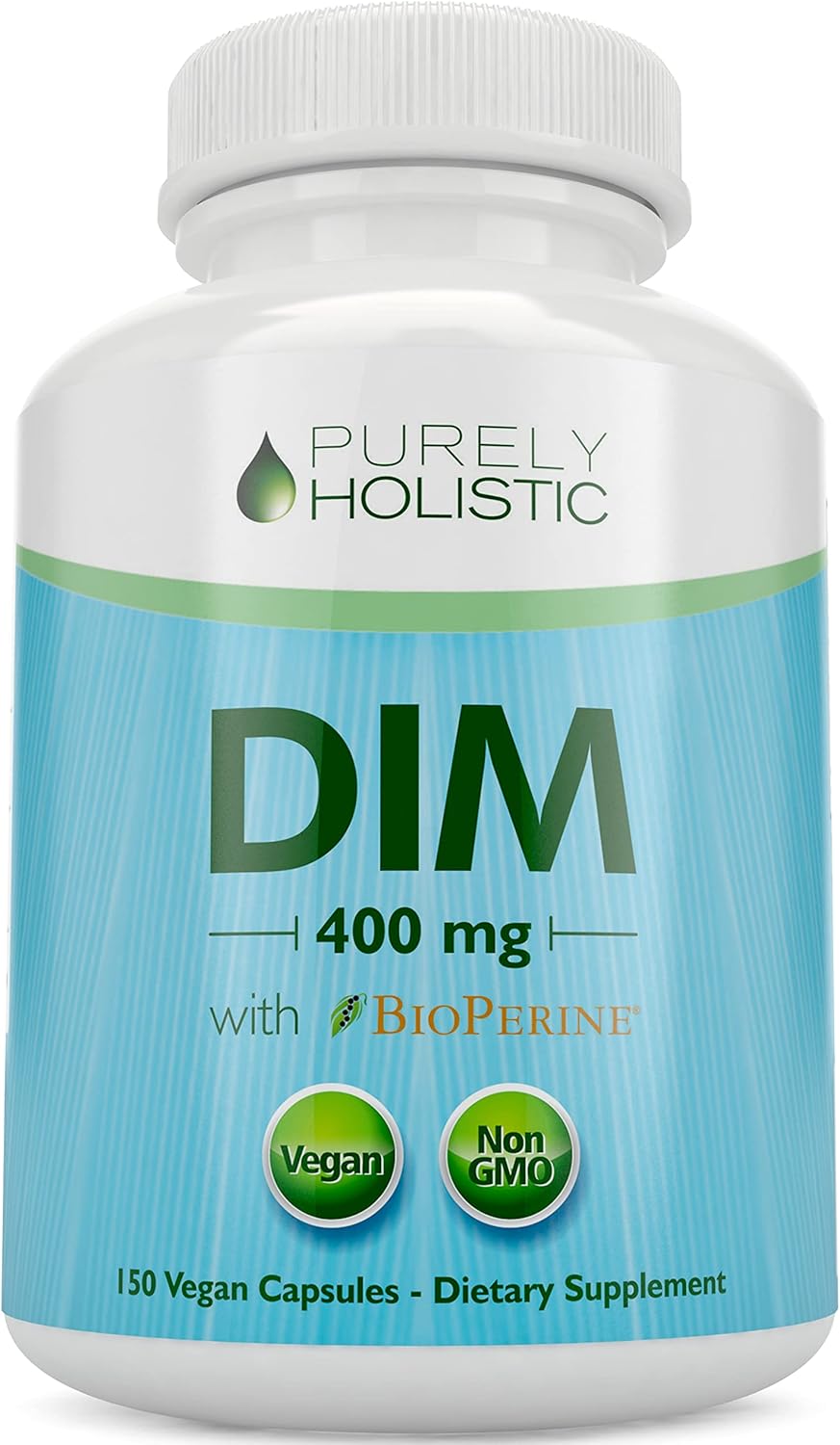 High Strength 400mg DIM Supplement with Bioperine - 150 Vegan Capsules for Hormone Balance - Purely Holistic - 5 Month Supply - Diindolylmethane for Women & Men