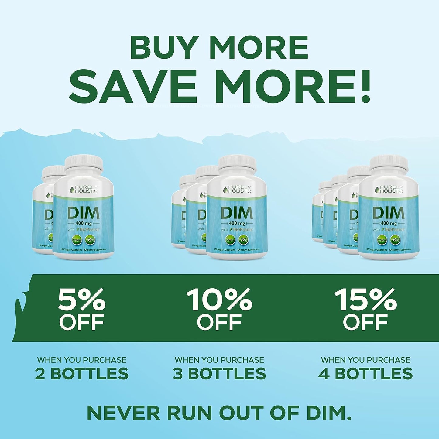 High Strength 400mg DIM Supplement with Bioperine - 150 Vegan Capsules for Hormone Balance - Purely Holistic - 5 Month Supply - Diindolylmethane for Women & Men